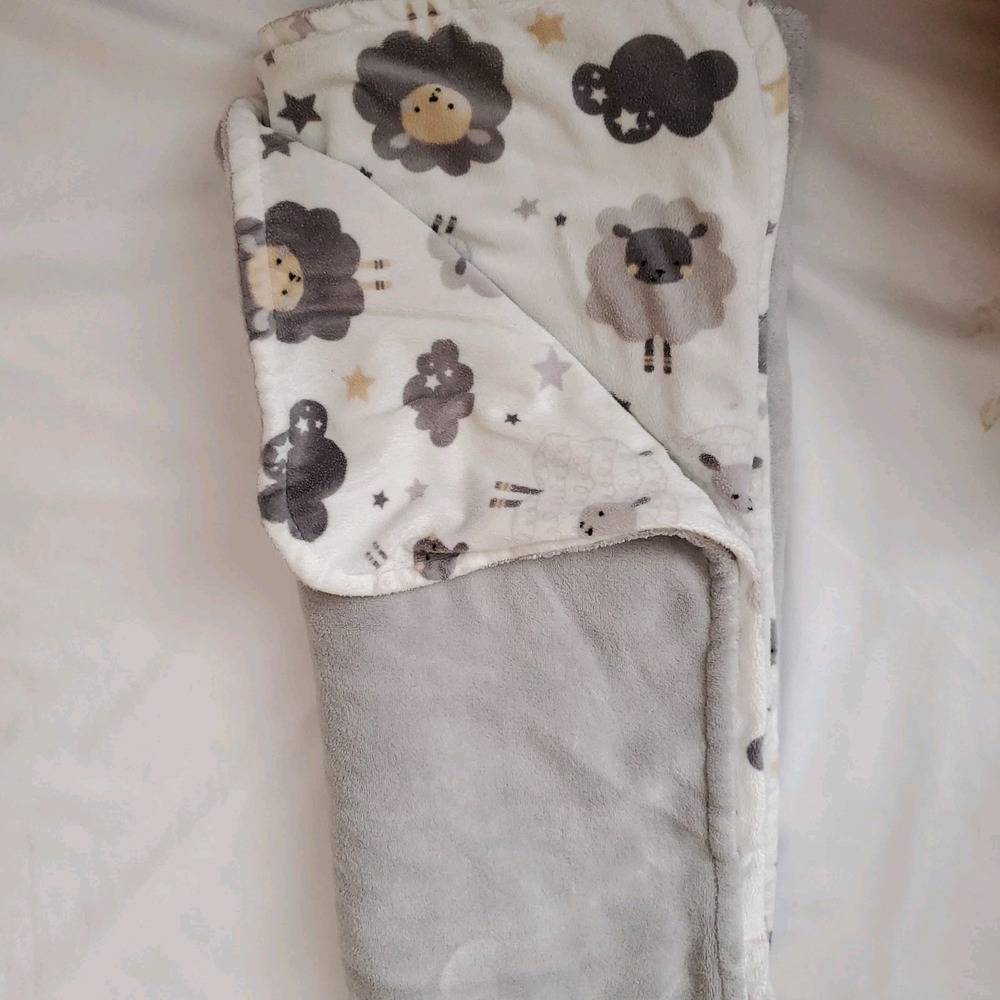Parents Choice Gray White Sheep Lambs Lovey Stars Baby Soft Plush Blanket 30x40"